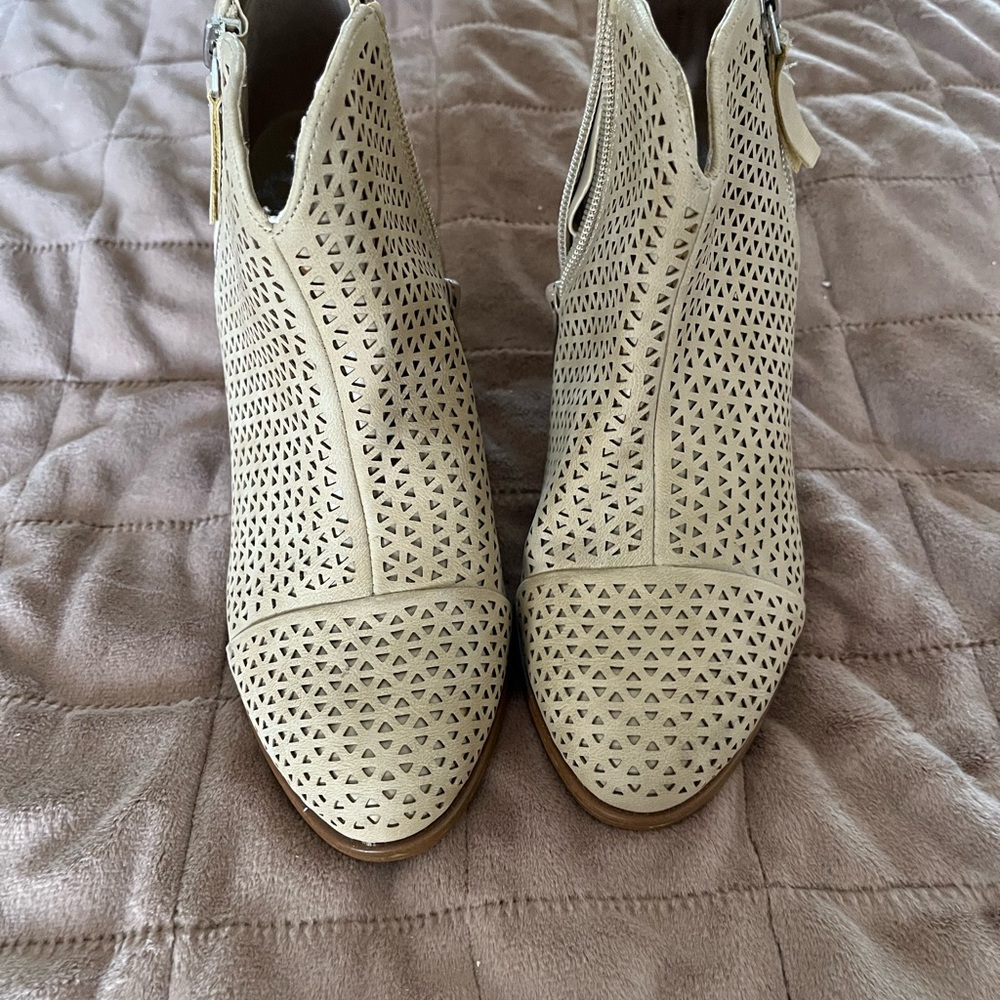 Perforated Cream Ankle Boots